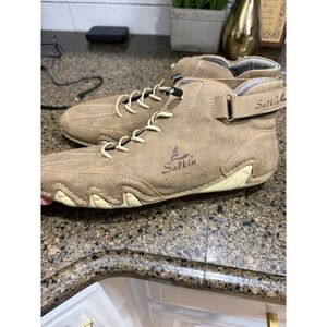 Salkin Mens Taupe Leather Lace Up Ankle Boots‎ Size 45